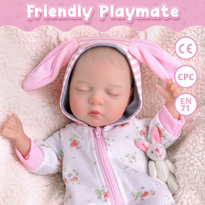 Babeside Lola 12" Reborn Baby Doll Infant Lifelike Cute Sleeping Girl Pink Rabbit