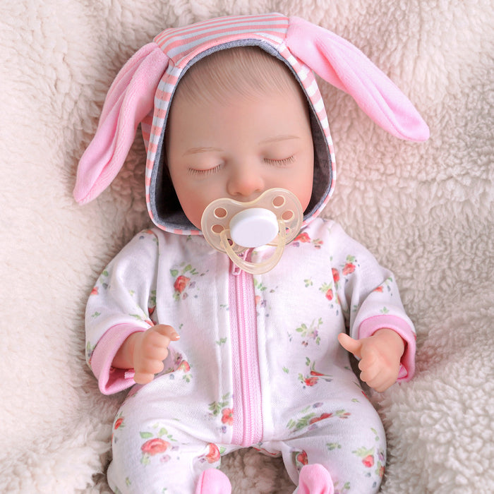 Babeside Lola 12" Reborn Baby Doll Infant Lifelike Cute Sleeping Girl Pink Rabbit