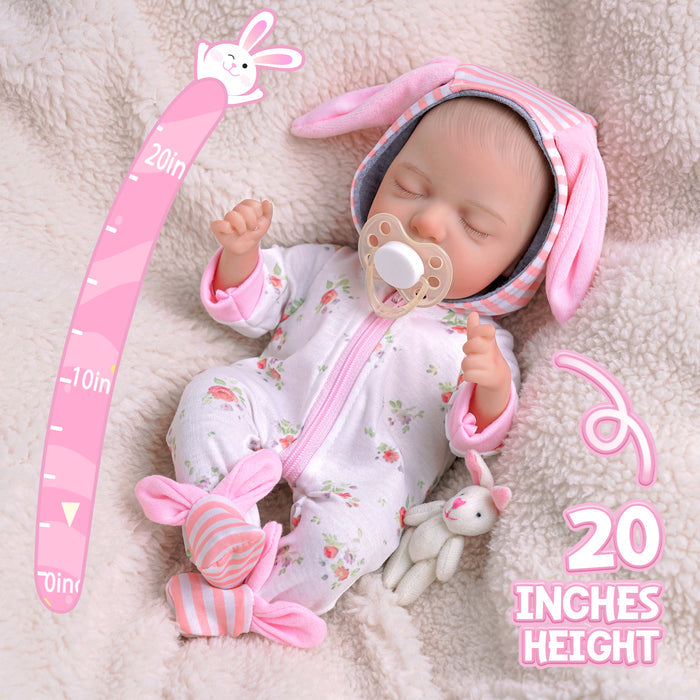 Babeside Lola 12" Reborn Baby Doll Infant Lifelike Cute Sleeping Girl Pink Rabbit