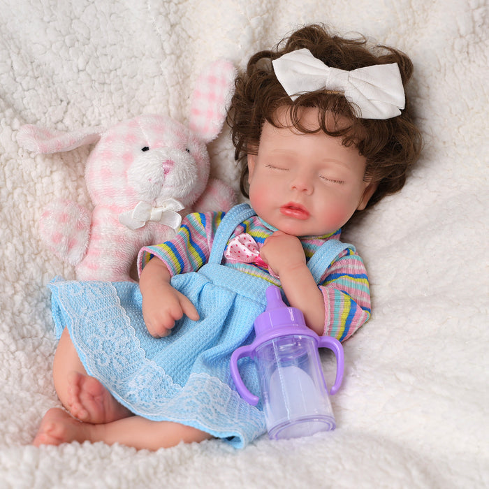 Babeside Lucy 12'' Full Silicone Realistic Reborn Baby Doll Sleeping Sweet Girl with Blue Dress(Pre-Order, Ship Date: March 10）