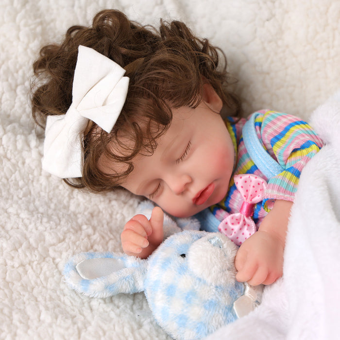 Babeside Lucy 12'' Full Silicone Realistic Reborn Baby Doll Sleeping Sweet Girl with Blue Dress(Pre-Order, Ship Date: March 10）