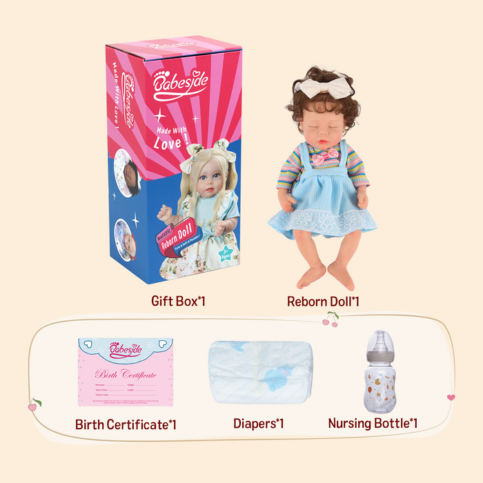 Babeside Lucy 12'' Full Silicone Realistic Reborn Baby Doll Sleeping Sweet Girl with Blue Dress(Pre-Order, Ship Date: March 10）