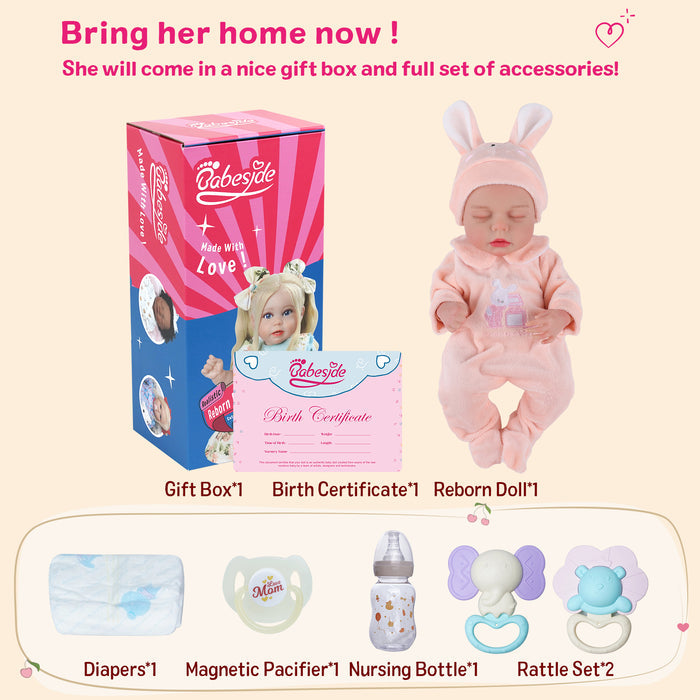 Babeside Lucy 12'' Realistic Reborn Baby Doll Girl Sleeping Lovely Winter Rabbit Sweet