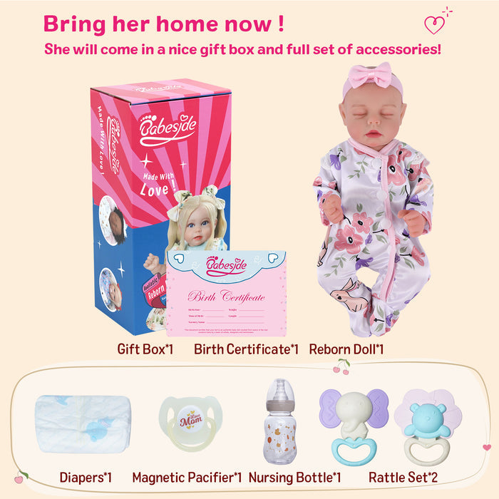 Babeside Lucy 15" Reborn Baby Doll Lifelike Girl Sleeping Infant Adorable Beautiful Flowers
