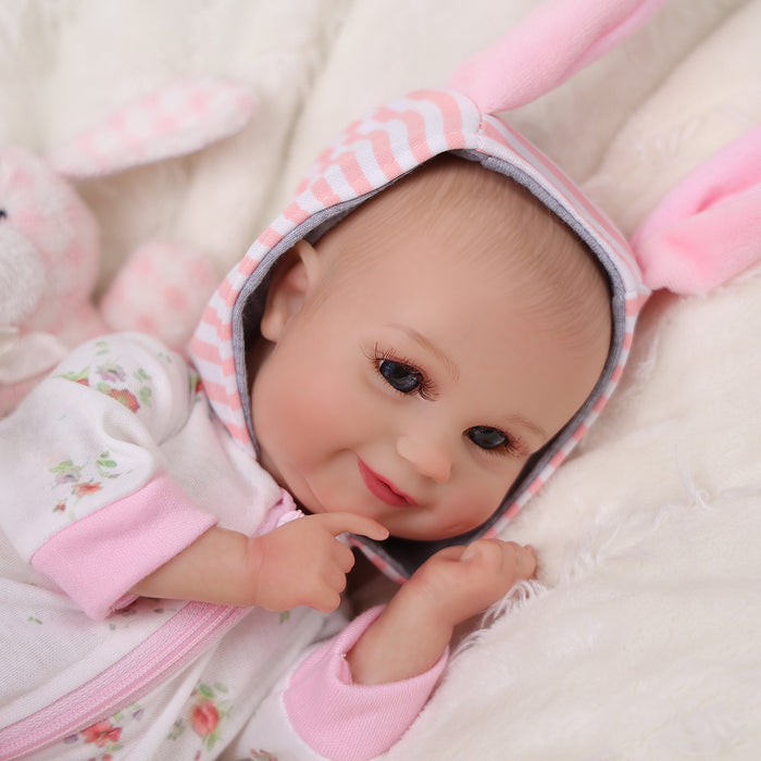 Babeside Maddy 12'' Reborn Baby Dolls Girl That Look Real Smiling Pink Bunny Awake
