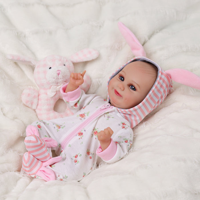 Babeside Maddy 12'' Reborn Baby Dolls Girl That Look Real Smiling Pink Bunny Awake