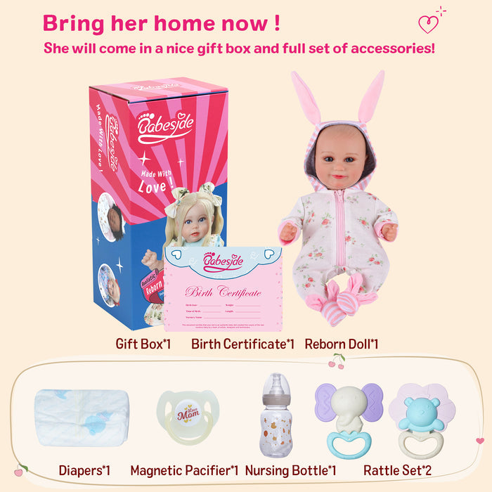 Babeside Maddy 12'' Reborn Baby Dolls Girl That Look Real Smiling Pink Bunny Awake
