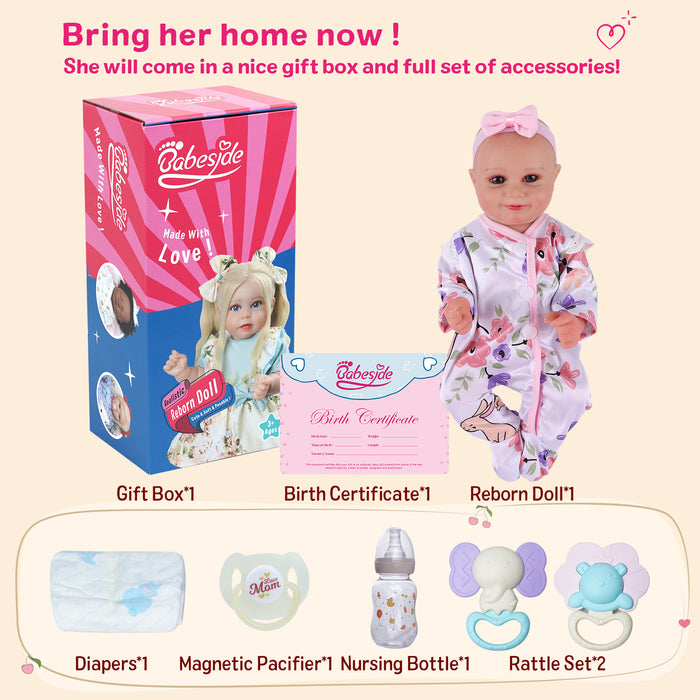 Babeside Maddy 15" Reborn Baby Doll Lifelike Girl Sleeping Infant Sweet Beautiful Flowers
