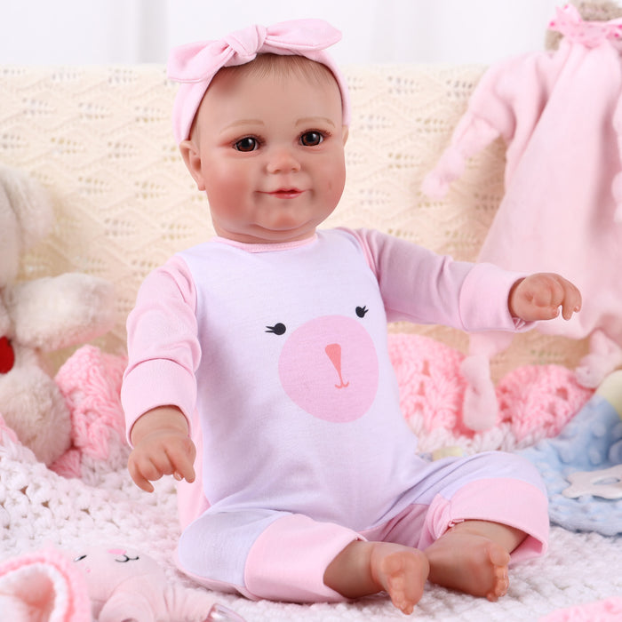 Babeside Maddy 20" Awake Infant Baby Girl Pink and White Bear