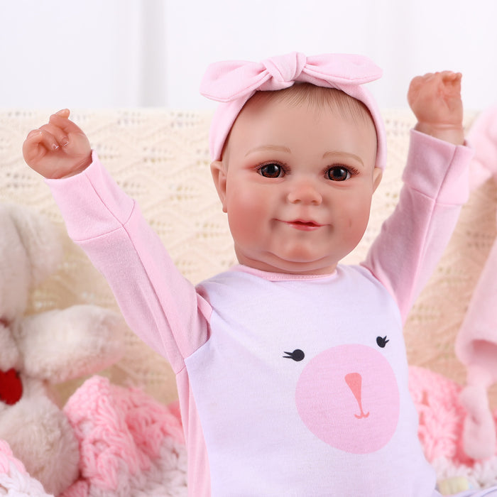 Babeside Maddy 20" Awake Infant Baby Girl Pink and White Bear