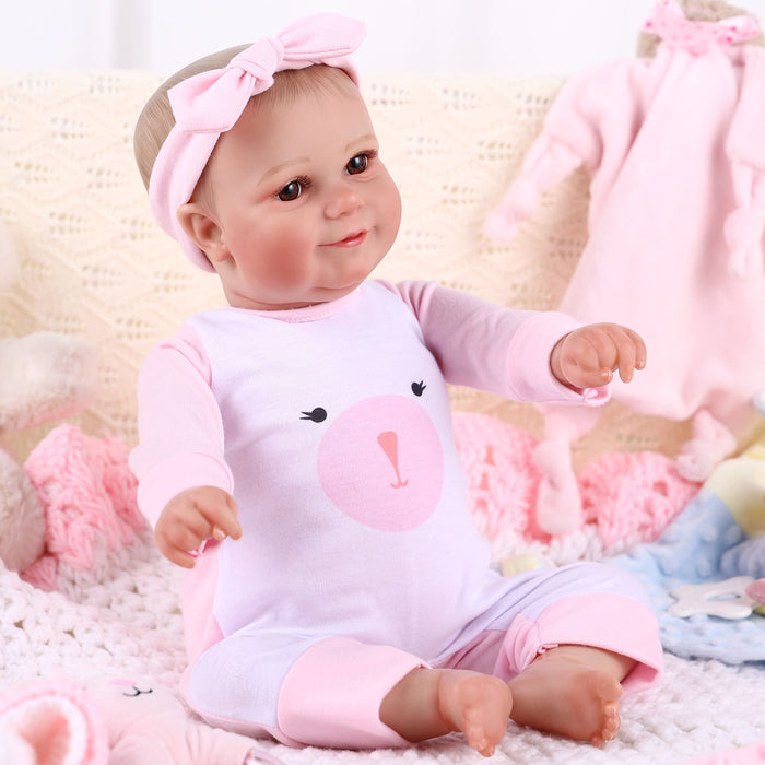 Babeside Maddy 20" Awake Infant Baby Girl Pink and White Bear