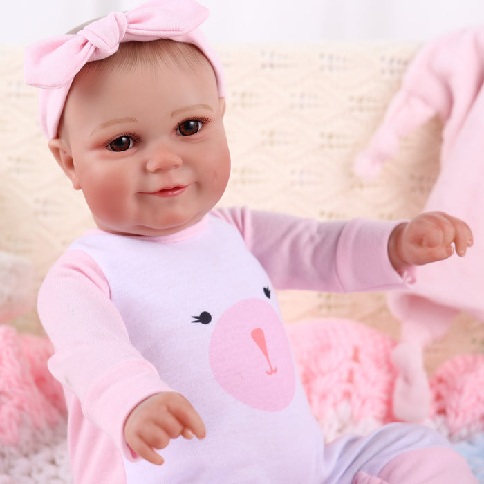 Babeside Maddy 20" Awake Infant Baby Girl Pink and White Bear