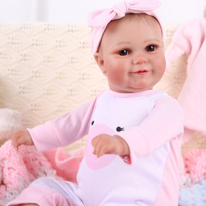 Babeside Maddy 20" Awake Infant Baby Girl Pink and White Bear