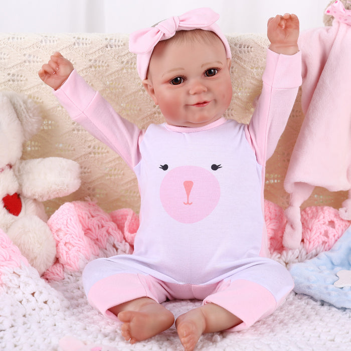 Babeside Maddy 20" Awake Infant Baby Girl Pink and White Bear