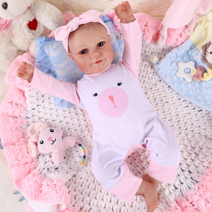 Babeside Maddy 20" Awake Infant Baby Girl Pink and White Bear