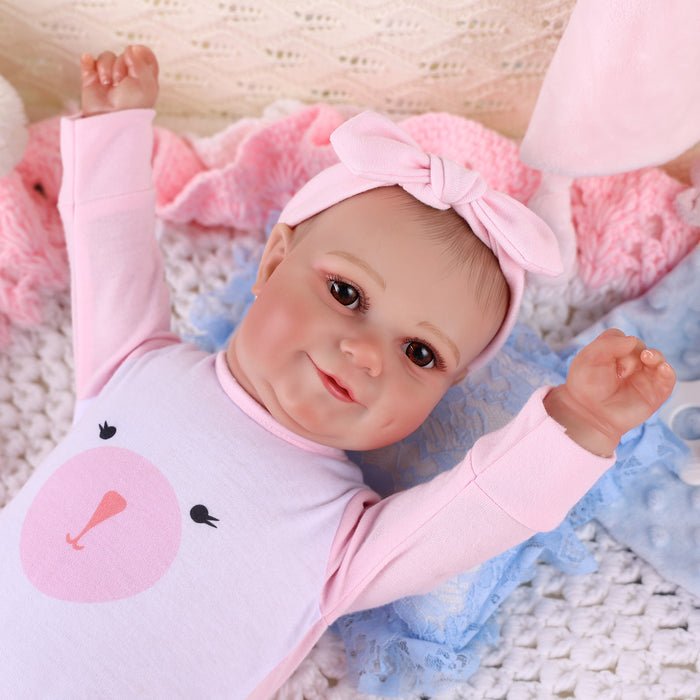 Babeside Maddy 20" Awake Infant Baby Girl Pink and White Bear