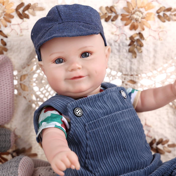 Babeside Maddy 20" Awake Infant Baby Hand-Painted Hair Boy Blue Striped Suspenders