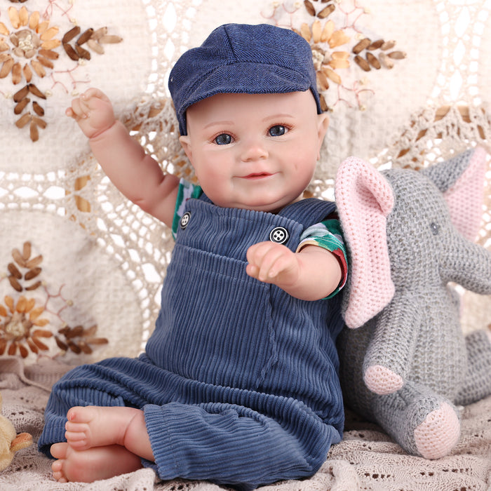Babeside Maddy 20" Awake Infant Baby Hand-Painted Hair Boy Blue Striped Suspenders