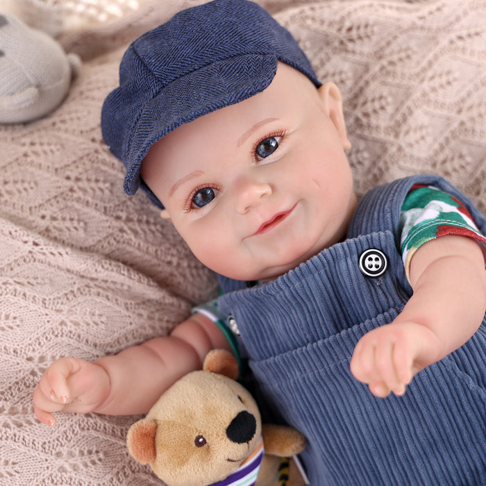 Babeside Maddy 20" Awake Infant Baby Hand-Painted Hair Boy Blue Striped Suspenders