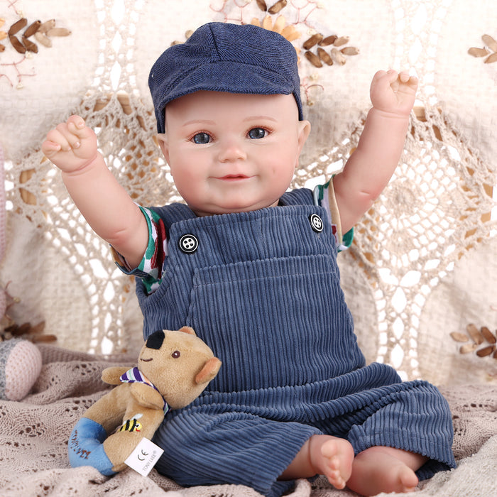 Babeside Maddy 20" Awake Infant Baby Hand-Painted Hair Boy Blue Striped Suspenders