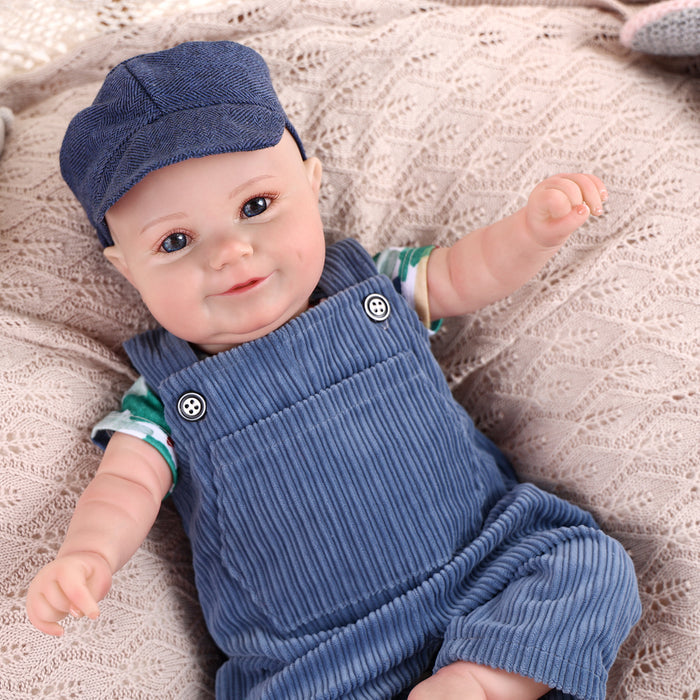 Babeside Maddy 20" Awake Infant Baby Hand-Painted Hair Boy Blue Striped Suspenders