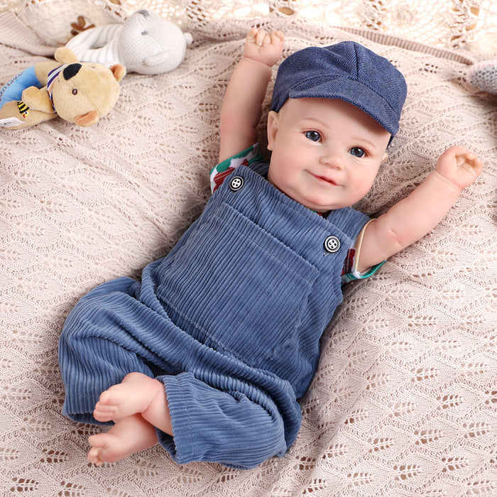 Babeside Maddy 20" Awake Infant Baby Hand-Painted Hair Boy Blue Striped Suspenders
