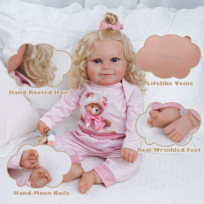 Babeside Maddy 20'' Realistic Reborn Baby Doll Lifelike Girl Awake Lovely Sweet And Soft Cute Pink Bear