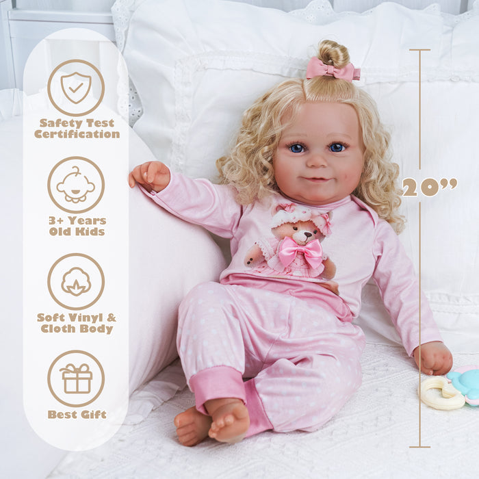 Babeside Maddy 20'' Realistic Reborn Baby Doll Lifelike Girl Awake Lovely Sweet And Soft Cute Pink Bear