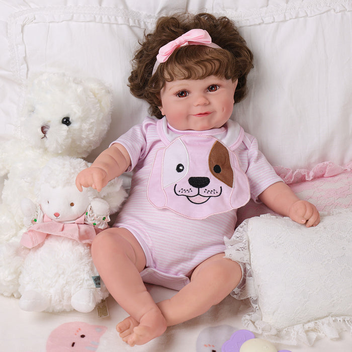 Babeside Maddy 20" Reborn Baby Doll Girl Awake Infant Lovely Puppy Happy Dog Pink