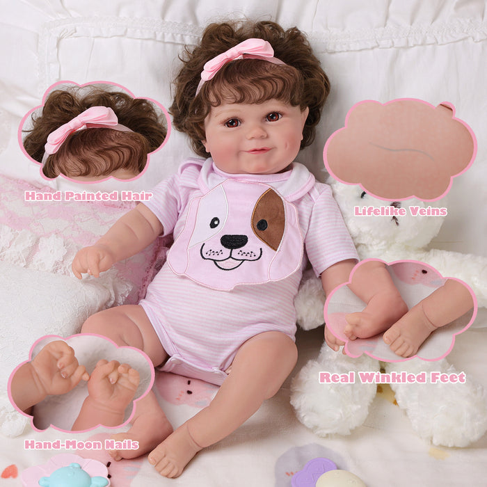 Babeside Maddy 20" Reborn Baby Doll Girl Awake Infant Lovely Puppy Happy Dog Pink With Heartbeat Coos And Breath