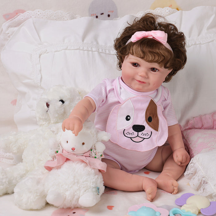 Babeside Maddy 20" Reborn Baby Doll Girl Awake Infant Lovely Puppy Happy Dog Pink