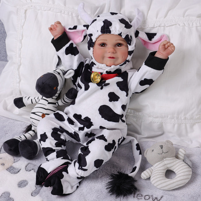 Babeside Maddy 20" Reborn Baby Doll Girl Infant Brown Eyes Milk Cow Set Awake