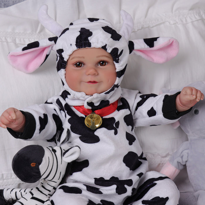 Babeside Maddy 20" Reborn Baby Doll Girl Infant Brown Eyes Milk Cow Set Awake