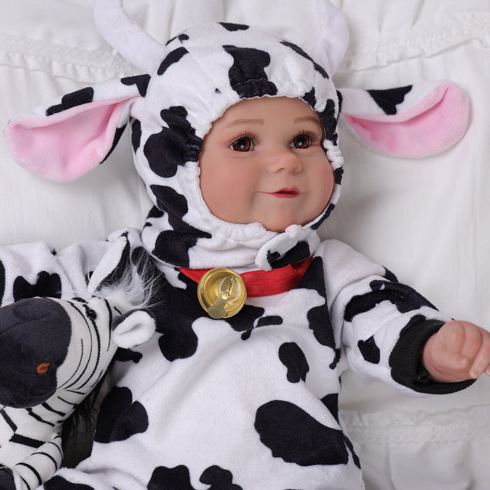 Babeside Maddy 20" Reborn Baby Doll Girl Infant Brown Eyes Milk Cow Set Awake