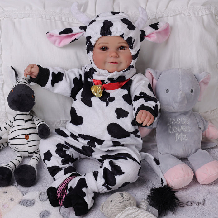 Babeside Maddy 20" Reborn Baby Doll Girl Infant Brown Eyes Milk Cow Set Awake