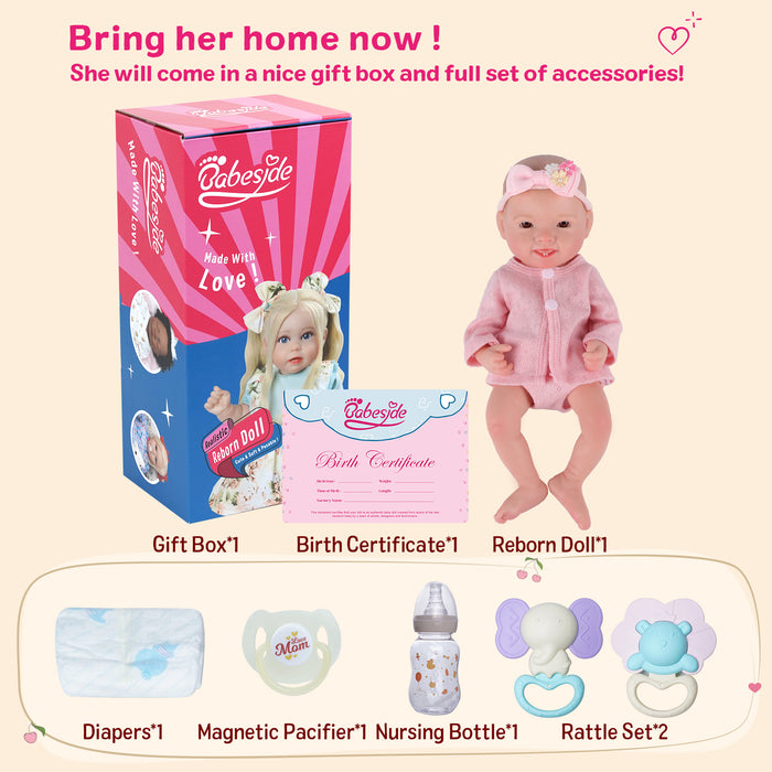 Babeside Mia 12" Full Silicone Reborn Baby Girl Brown Eyes