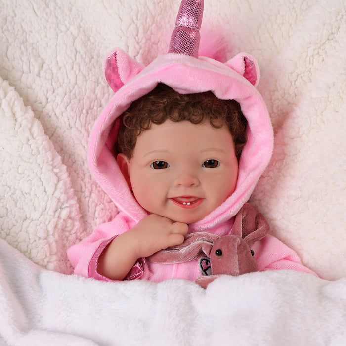 Babeside Mia 16" Full Silicone Reborn Baby Girl Awake Brown Eyes Lovely Pink Unicorn