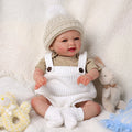 Babeside Mia 17" Reborn Baby Awake Smiling Girl Brown Eyes Lovely Fluffy Hat