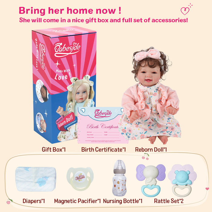 Babeside Mia 17" Reborn Baby Girl Brown Eyes Lovely Light Pink Buds