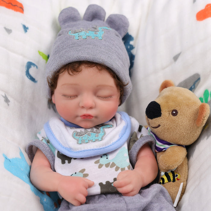 Babeside Mira 12'' Full Silicone Realistic Reborn Baby Doll Boy Sleeping Cute Dinosaur