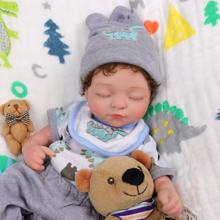 Babeside Mira 12'' Full Silicone Realistic Reborn Baby Doll Boy Sleeping Cute Dinosaur