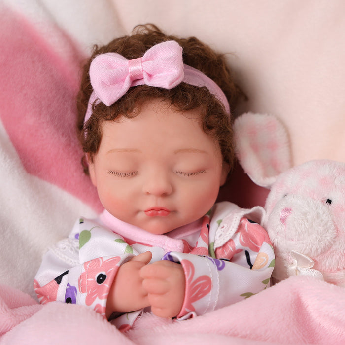Babeside Mira 12'' Full Silicone Realistic Reborn Baby Doll Girl Sleeping Pink Bunny