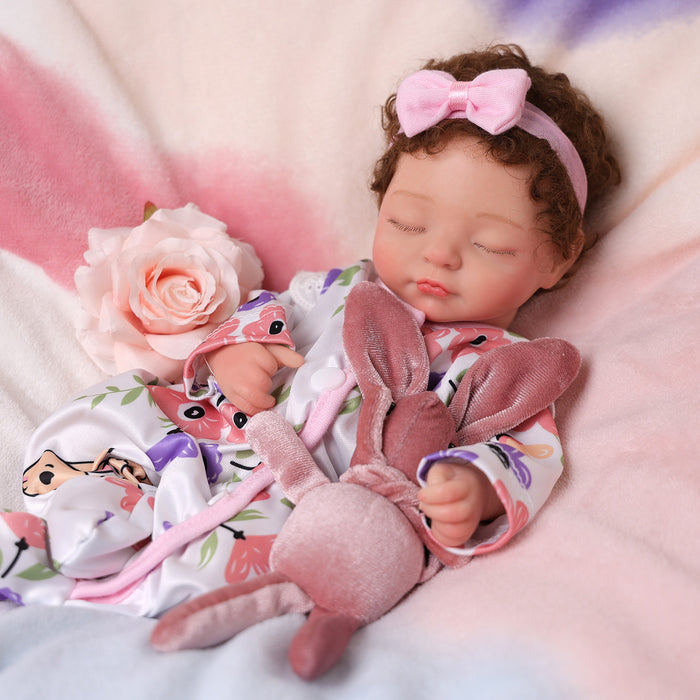 Babeside Mira 12'' Full Silicone Realistic Reborn Baby Doll Girl Sleeping Pink Bunny