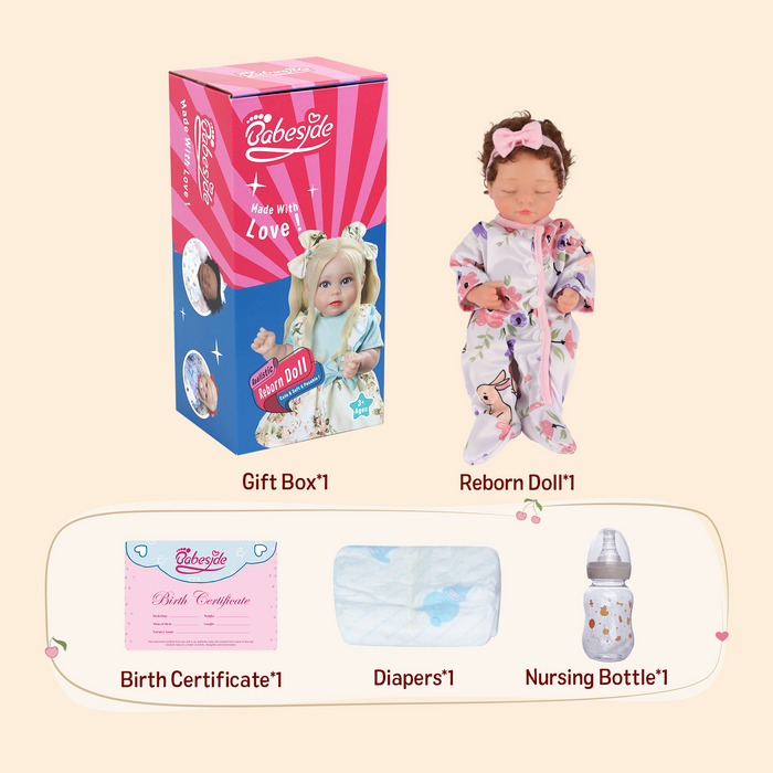Babeside Mira 12'' Full Silicone Realistic Reborn Baby Doll Girl Sleeping Pink Bunny