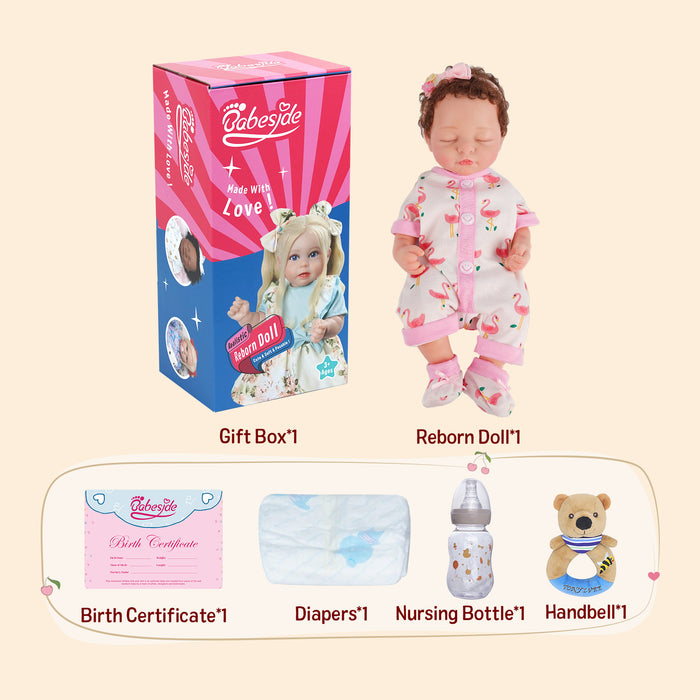 Babeside Mira 16'' Full Silicone Realistic Reborn Baby Doll Girl Sleeping Cute Pink Flamingo