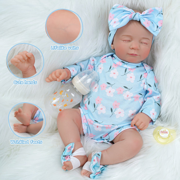 Babeside Nate 17'' Adorable Reborn Baby Doll Sleeping Girl Lovely Flower Blue