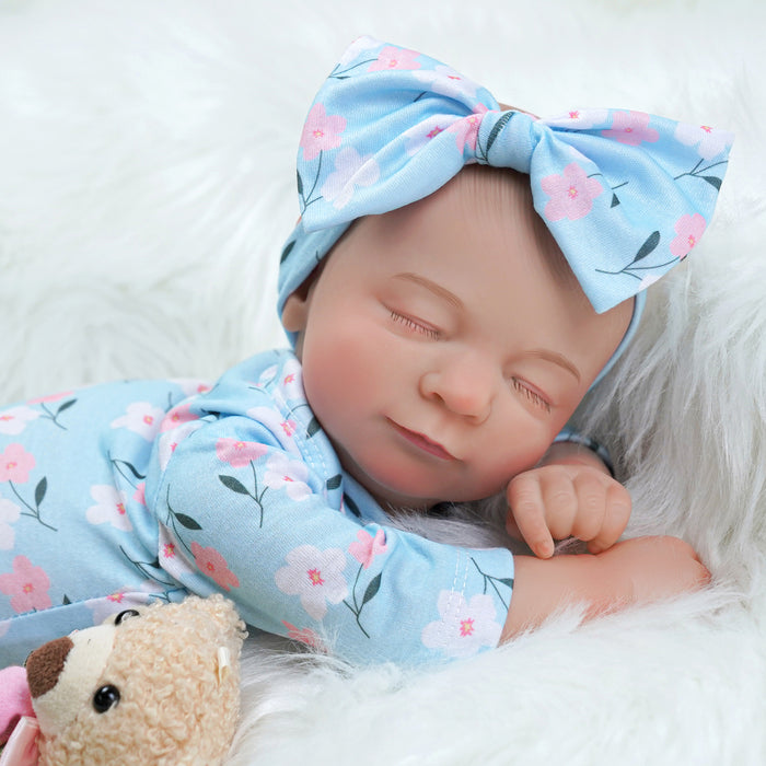 Babeside Nate 17'' Adorable Reborn Baby Doll Sleeping Girl Lovely Flower Blue