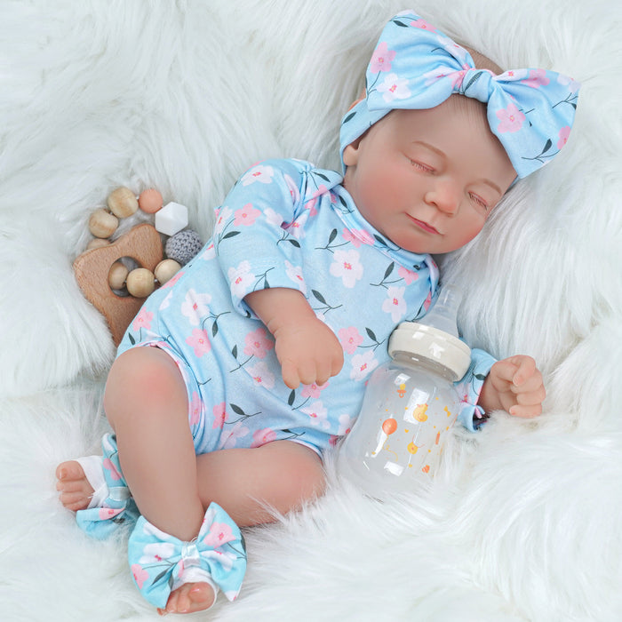 Babeside Nate 17'' Adorable Reborn Baby Doll Sleeping Girl Lovely Flower Blue