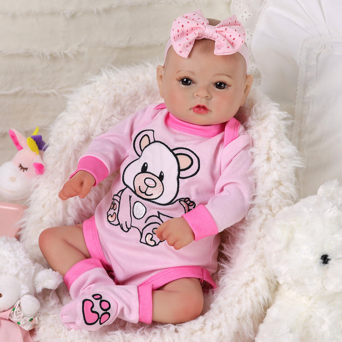 Babeside Nelly 20'' Realistic Reborn Baby Doll Awake Girl Lovely Pink Bear Cloak