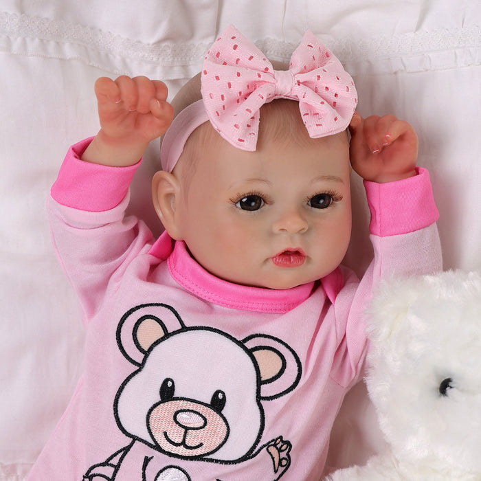 Babeside Nelly 20'' Realistic Reborn Baby Doll Awake Girl Lovely Pink Bear Cloak